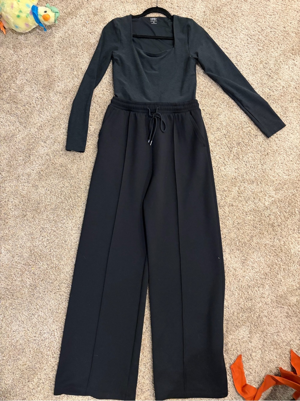 Black scoop neck wide leg jumpsuit